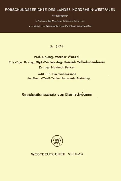 Обложка книги Reoxidationsschutz von Eisenschwamm, Werner Wenzel