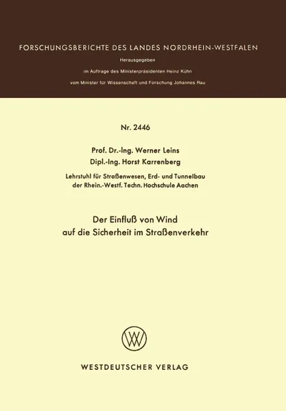 Обложка книги Der Einfluss von Wind auf die Sicherheit im Strassenverkehr, Werner Leins