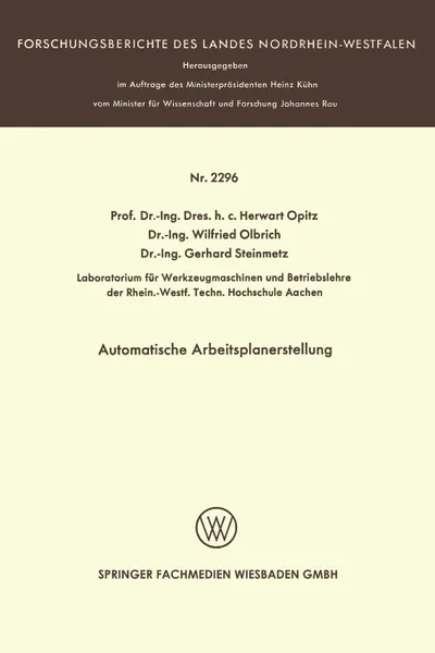 Обложка книги Automatische Arbeitsplanerstellung, Herwart Opitz