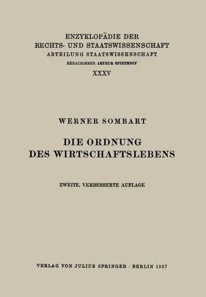 Обложка книги Die Ordnung des Wirtschaftslebens, Werner Sombart