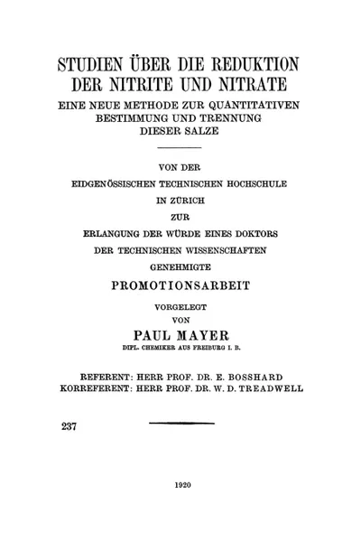 Обложка книги Studien uber die Reduktion der Nitrite und Nitrate. Eine Neue Methode zur Quantitativen Bestimmung und Trennung Dieser Salze, Paul Mayer