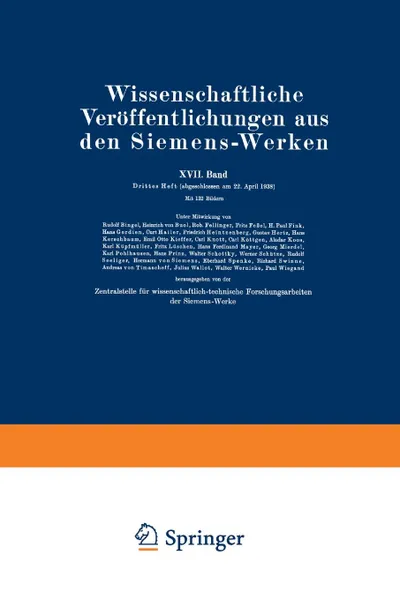 Обложка книги Wissenschaftliche Veroffentlichungen aus den Siemens-Werken. XVII. Band. Drittes Heft, Rudolf Bingel, Bodo von Borries, Wilhelm Büssem