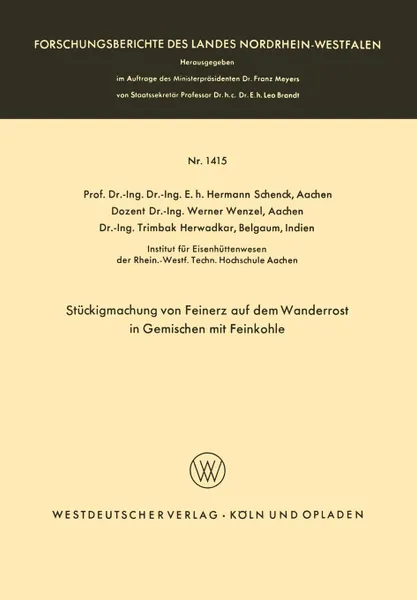 Обложка книги Stuckigmachung von Feinerz auf dem Wanderrost in Gemischen mit Feinkohle, Hermann Schenck