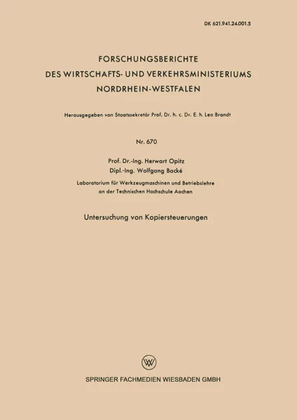 Обложка книги Untersuchung von Kopiersteuerungen, Herwart Opitz