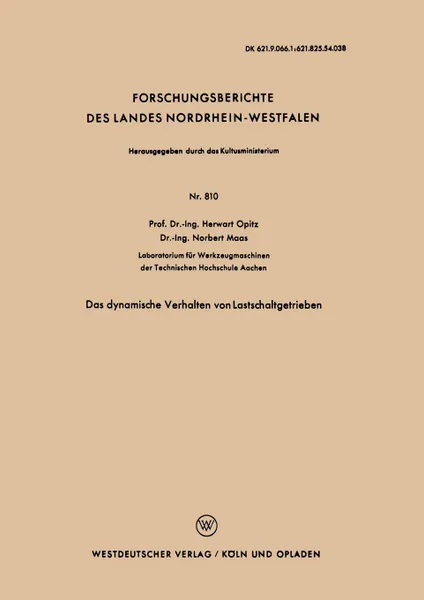 Обложка книги Das dynamische Verhalten von Lastschaltgetrieben, Herwart Opitz