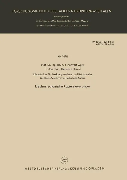 Обложка книги Elektromechanische Kopiersteuerungen, Herwart Opitz