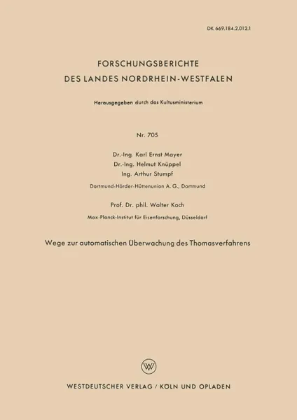 Обложка книги Wege zur automatischen Uberwachung des Thomasverfahrens, Karl Ernst Mayer, Helmut Knüppel, Arthur Stumpf