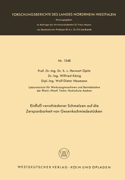 Обложка книги Einfluss verschiedener Schmelzen auf die Zerspanbarkeit von Gesenkschmiedestucken, Herwart Opitz