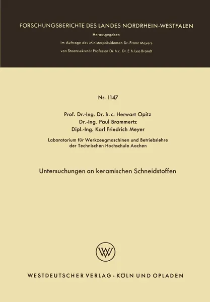 Обложка книги Untersuchungen an Keramischen Schneidstoffen, Herwart Opitz