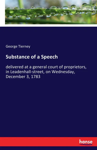 Обложка книги Substance of a Speech, George Tierney