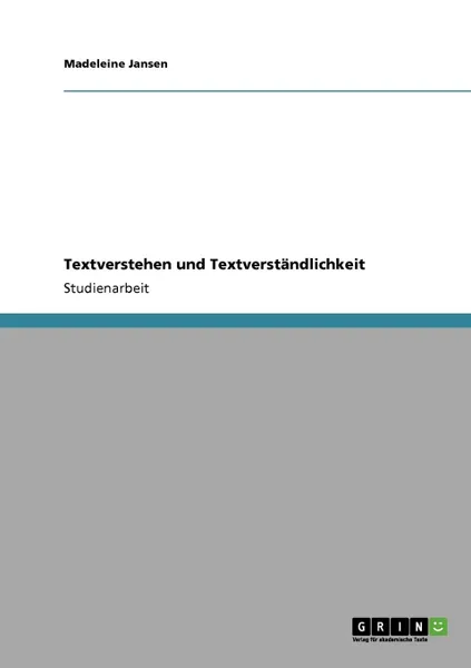 Обложка книги Textverstehen und Textverstandlichkeit, Madeleine Jansen