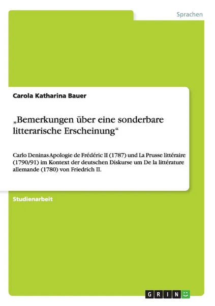 Обложка книги .Bemerkungen uber eine sonderbare litterarische Erscheinung