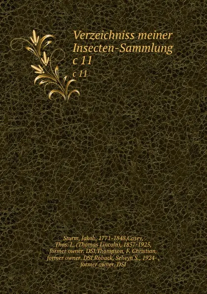 Обложка книги Verzeichniss meiner Insecten-Sammlung. c 11, Jakob Sturm