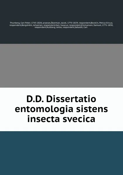 Обложка книги D.D. Dissertatio entomologia sistens insecta svecica, Carl Peter Thunberg