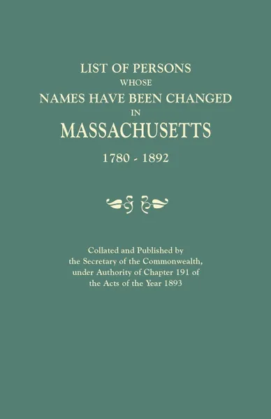 Обложка книги List of Persons Whose Names Have Been Changed in Massachusetts, 1780-1892. Collated and Published by the Secretary of the Commonwealth, Under Authority of Chapter 191, of the Acts of the Year 1893, Massachusetts