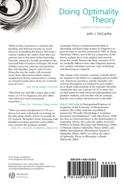 Обложка книги Doing Optimality Theory, MCCARTHY
