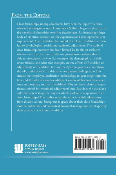 Обложка книги The Experience of Close Friendship in Adolescence. New Directions for Child & Adolescent Development, Number 107, CAD, CAD (Child & Adolescent Development), Way