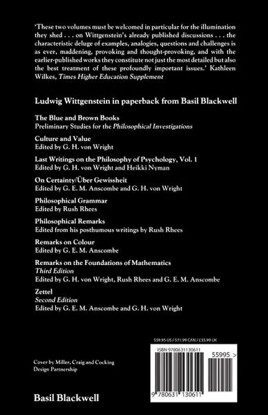 Обложка книги Remarks on the Philosophy of Psychol V1, Wittgenstein, Anscombe, Wright