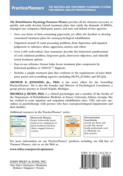 Обложка книги The Rehabilitation Psychology Treatment Planner, Arthur E. Jr. Jongsma, Michele J. Rusin, Jongsma