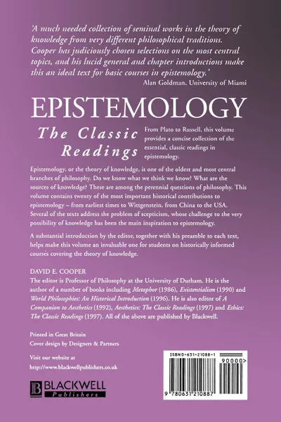 Обложка книги Epistemology P, Cooper