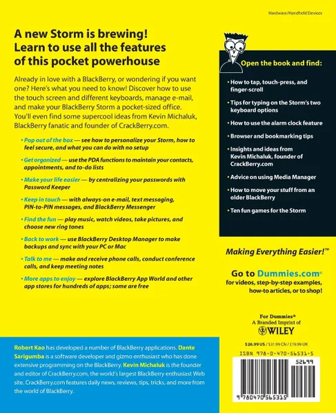 Обложка книги Blackberry Storm for Dummies, Robert Kao, Dante Sarigumba, Kevin J. Michaluk