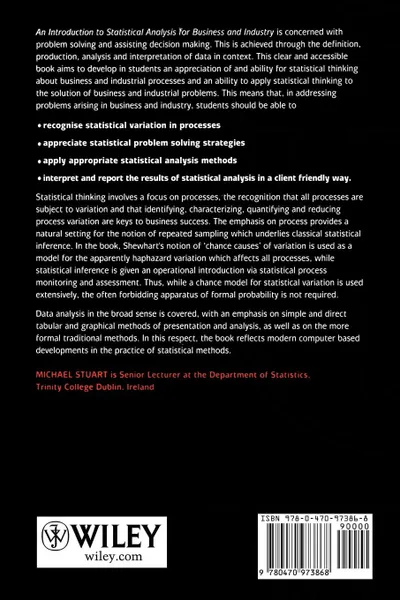 Обложка книги An Introduction to Statistical Analysis for Business and Industry. A Problem Solving Approach, Stuart, Michael Stuart