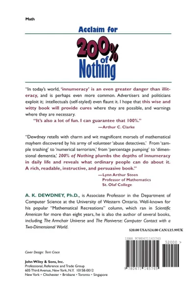 Обложка книги 200% of Nothing. An Eye-Opening Tour Through the Twists and Turns of Math Abuse and Innumeracy, A. K. Dewdney, Dewdney