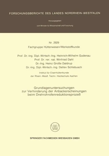 Обложка книги Grundlagenuntersuchungen Zur Verhinderung Der Anbackerscheinungen Beim Drehrohrofenreduktionsprozess, Heinrich-Wilhelm Gudenau, Winfried Dahl, Heinz Grosse Daldrup