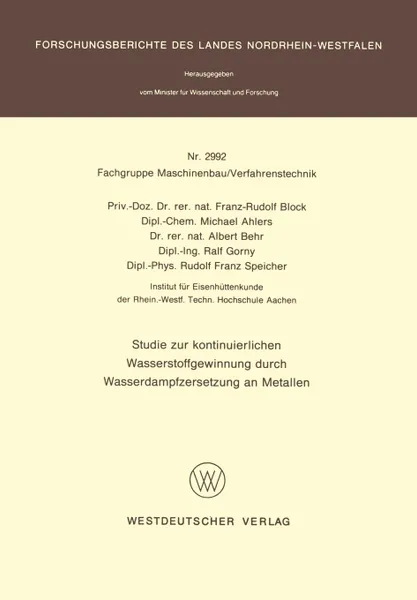 Обложка книги Studie zur Kontinuierlichen Wasserstoffgewinnung durch Wasserdampfzersetzung an Metallen, Günther Hermann