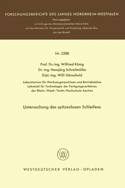 Обложка книги Untersuchung Des Spitzenlosen Schleifens, Wilfried Konig