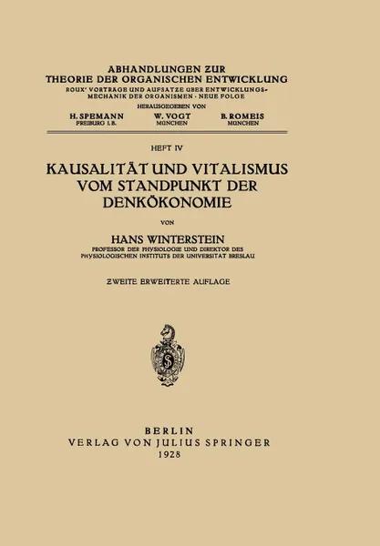 Обложка книги Kausalitat Und Vitalismus Vom Standpunkt Der Denkokonomie, Hans Winterstein