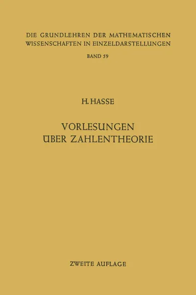 Обложка книги Vorlesungen Uber Zahlentheorie, Helmut Hasse