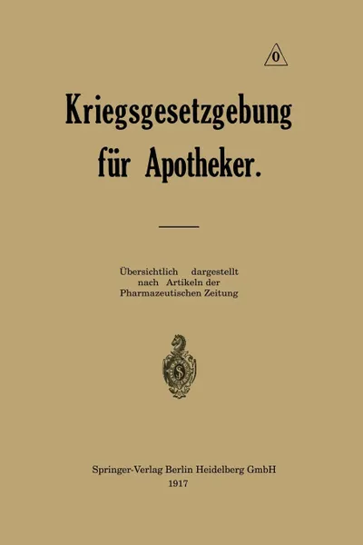 Обложка книги Kriegsgesetzgebung Fur Apotheker, Ernst Urban