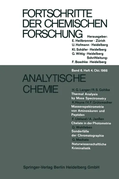 Обложка книги Analytische Chemie, H. G. Langer, R. S. Gohlke, K. Heyns