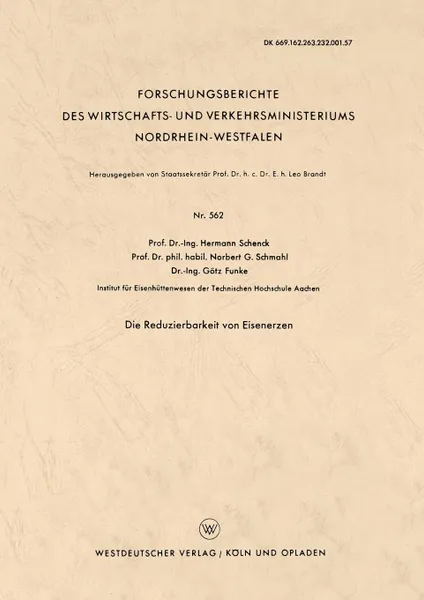 Обложка книги Die Reduzierbarkeit Von Eisenerzen, Hermann Schenck