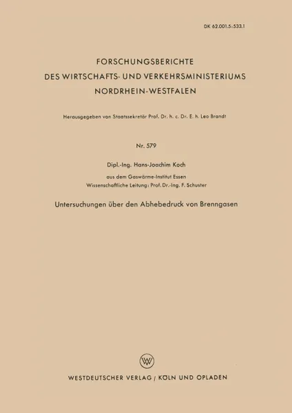 Обложка книги Untersuchungen Uber Den Abhebedruck Von Brenngasen, Hans-Joachim Koch