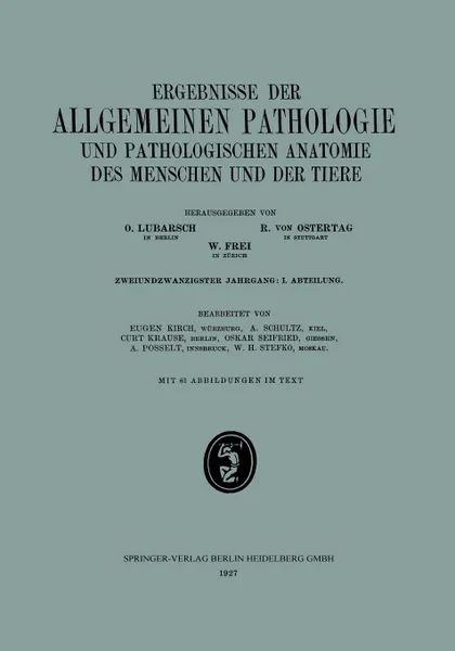 Обложка книги Ergebnisse Der Allgemeinen Pathologie Und Pathologischen Anatomie Des Menschen Und Der Tiere, Eugen Kirch, A. Schultz, Curt Krause