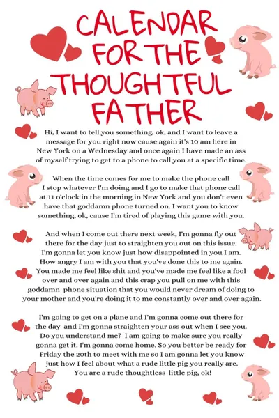 Обложка книги Calendar For The Thoughtful Father. Funny Thoughtless Little Pig Dad Daughter Planner - Temper Tantrum Gag Gift For Tempered Dads - Father's Day Diary With Rude Message & Saying To Daughter, Son - Parody Journal Gift From Wife, Daughter, Stepson, ..., Jennifer Wellington