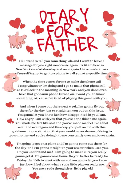 Обложка книги Diary For Father. Funny Thoughtless Little Pig Dad Daughter Daily Agenda, Planner, Journal, Calendar - Temper Tantrum Gag Gift For Tempered Dads - Father's Day Diary With Rude Message & Saying To Daughter, Son - Parody Journal Gift From Wife, Daug..., Jennifer Wellington