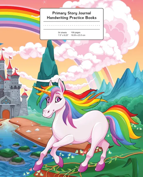 Обложка книги Primary Story Journal. Rainbow Unicorn, Handwriting Practice Paper, Young Dreamers Press