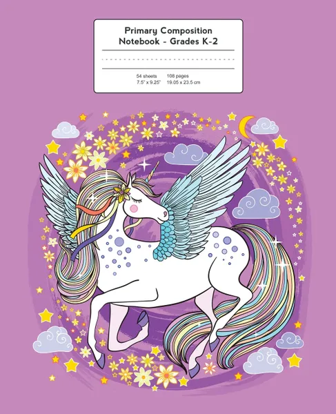 Обложка книги Primary Composition Notebook. Beautiful Unicorn . Grades K-2 Kindergarten Writing Journal, Young Dreamers Press