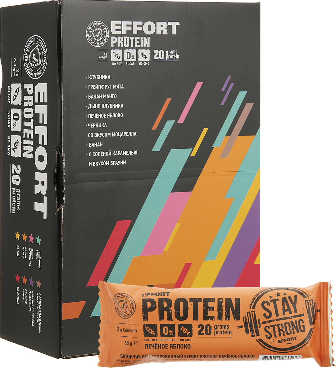 фото Протеиновый батончик Effort Protein неглазированный, печеное яблоко, 20 шт по 60 г