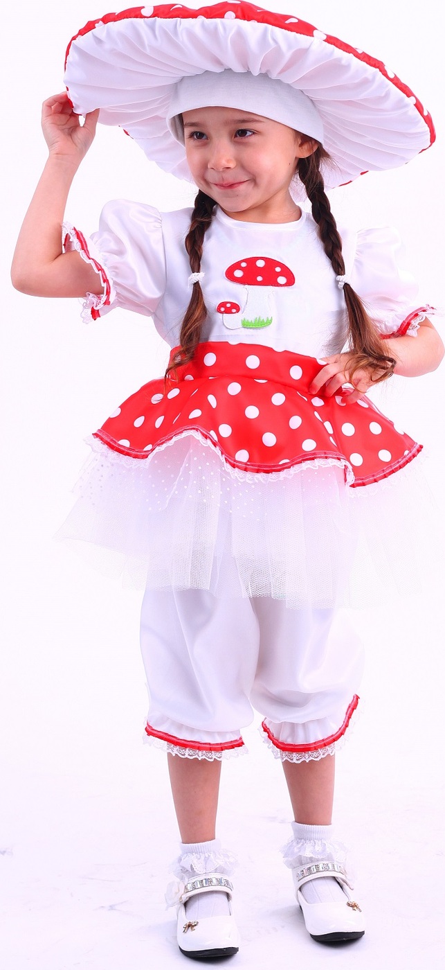фото Карнавальный костюм Мухомор платье, панталоны, шапка размер 128-64 Пуговка