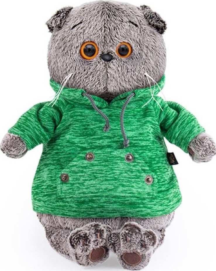 фото Мягкая игрушка Budi Basa Басик в зеленой толстовке с карманом-кенгуру, 19 см