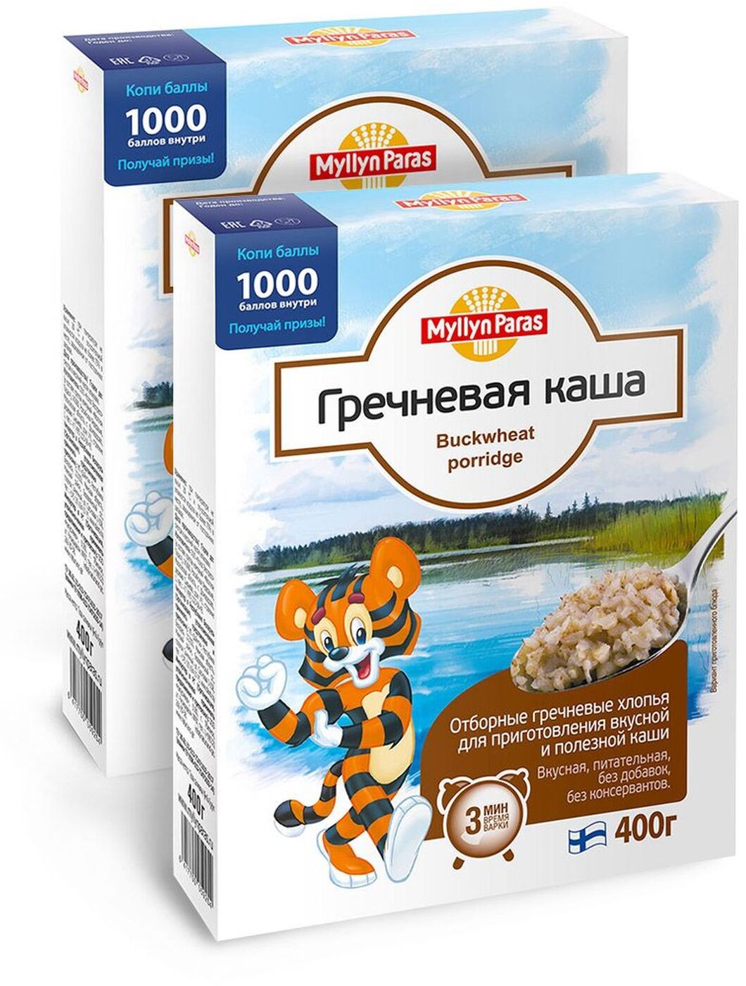 Каша быстрого приготовления Myllyn Paras Tiger, гречневая, 400 г х 2 шт ...