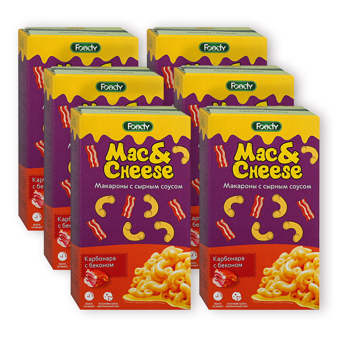 Foody Mac&Cheese Карбонара с беконом макароны с сырным соусом, 143г х 6шт