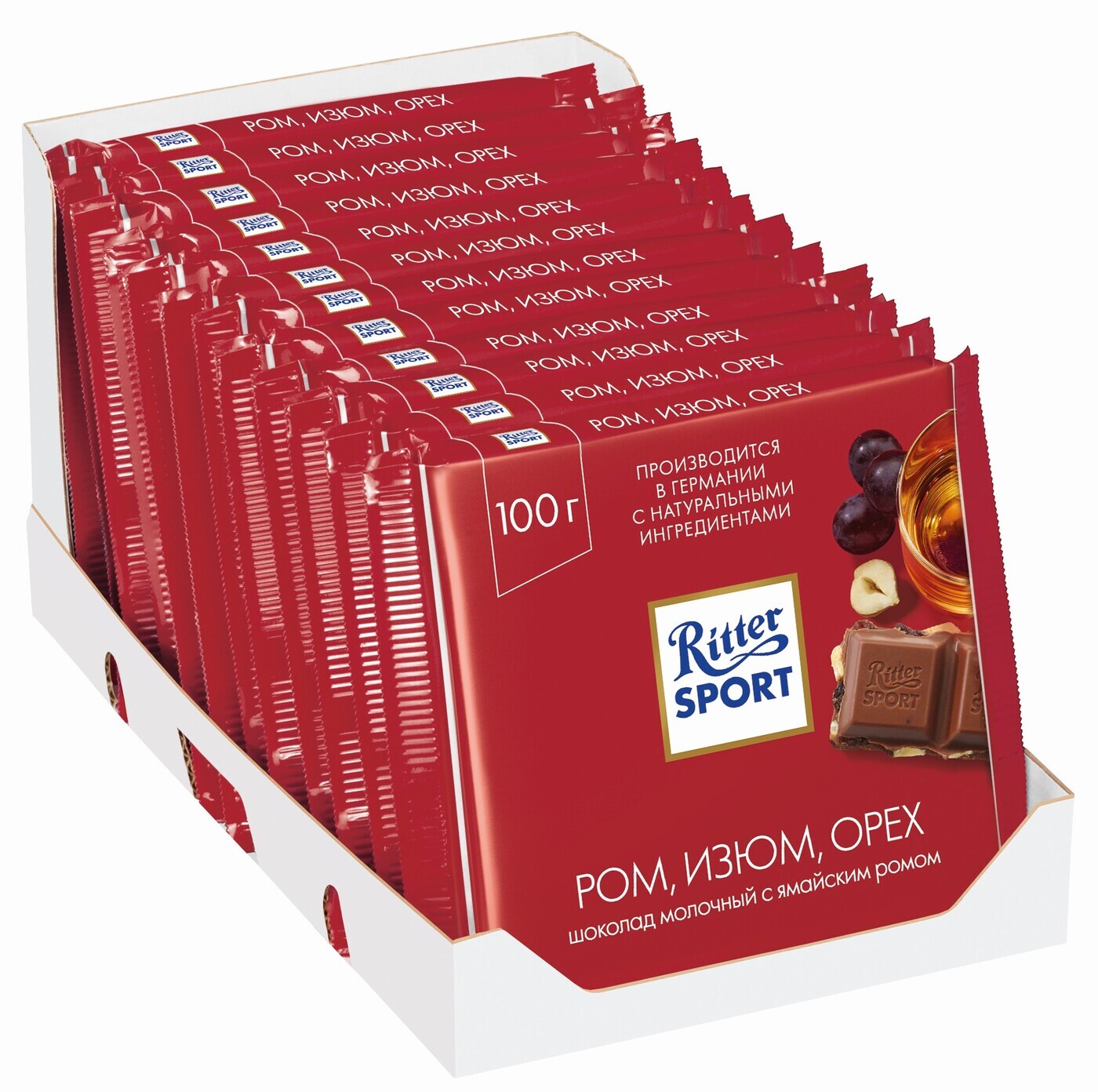 Шоколад Ritter Sport, молочный, с ямайским ромом изюмом и орехом лещины, 12  шт по 100 г - купить с доставкой по выгодным ценам в интернет-магазине OZON  (841765027)