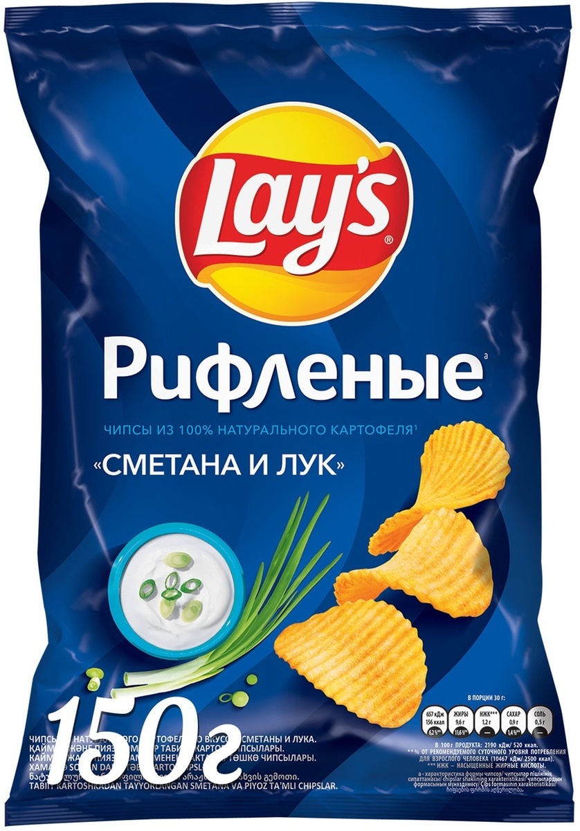 Характеристики Чипсы Lay's "Сметана и лук" картофельные, 150 г ...
