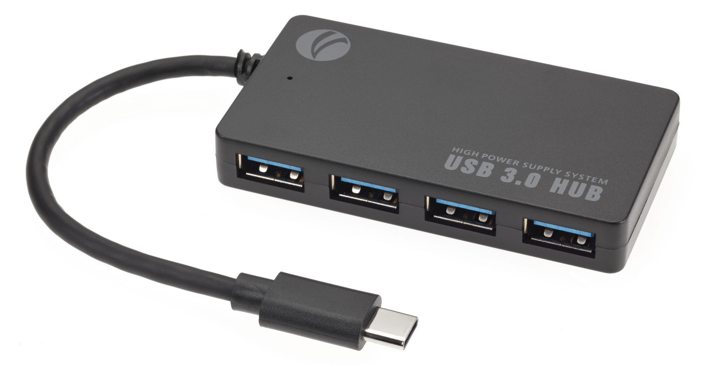 USBХаб"4в1"VCOMUSB3.1Type-C(Mаle)-4портаUSB3.0(Female),вт.ч.дляMacBook,чёрный(DH302C)