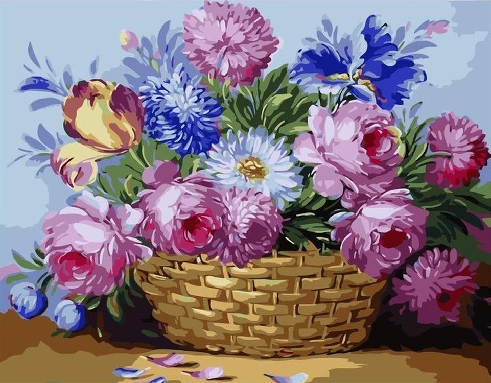 Корзина с цветами картина